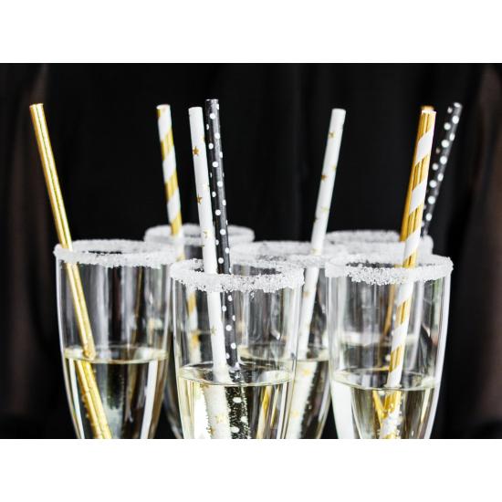 10 pajitas blancas con estrella doradas de papel para nochevieja - Happy New Year Collection