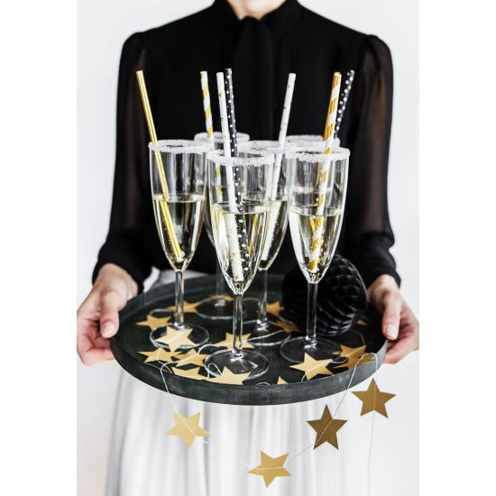 10 pajitas blancas con estrella doradas de papel para nochevieja - Happy New Year Collection