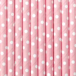 10 pajitas rosas pastel con lunares blancos de papel - Gold Bridal Shower