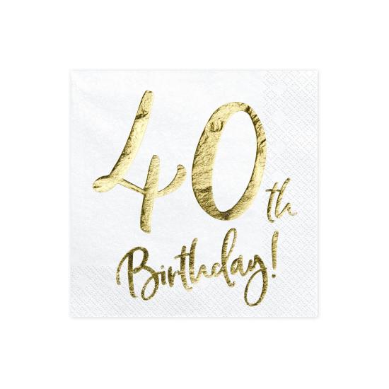 20 servilletas blancas "40th Birthday" de papel (33x33 cm) - Milestone birthday