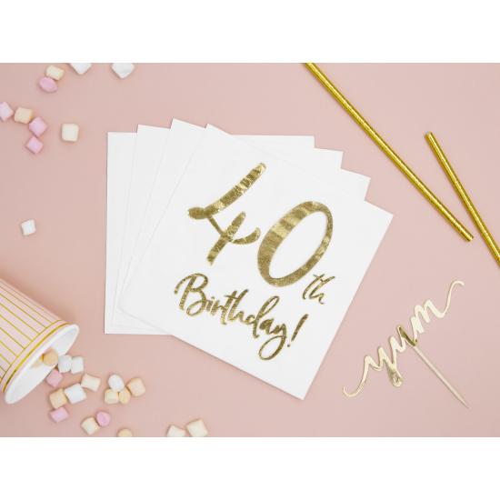 20 servilletas blancas "40th Birthday" de papel (33x33 cm) - Milestone birthday