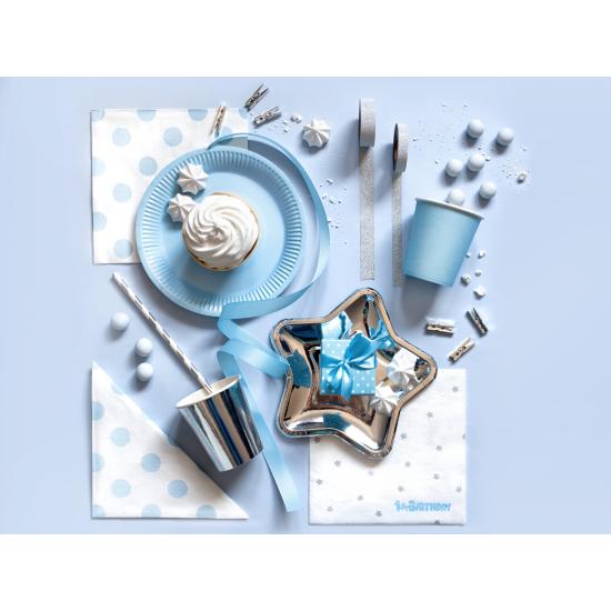 20 servilletas blancas con estrellas plateadas "1St Birthday" de pape (33x33 cm) - Blue 1st Birthday