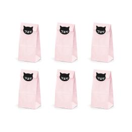 6 bolsas rosas de papel con pegatinas de gatos - Meow Party