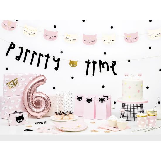 6 bolsas rosas de papel con pegatinas de gatos - Meow Party