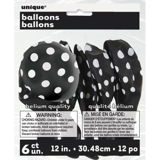 6 globos negros con topos blancos (30 cm)