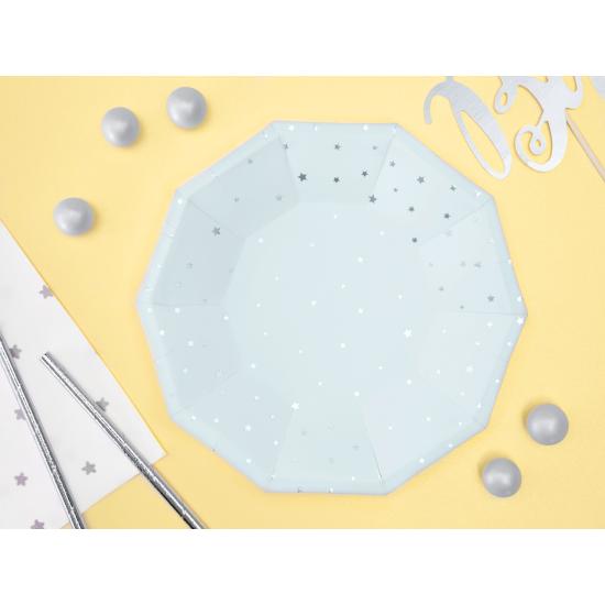 6 platos azul pastel con estrellas doradas de papel (18 cm)