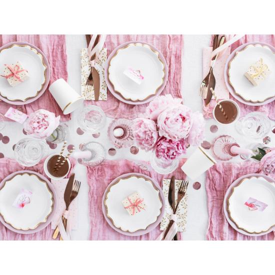 6 platos blancos con bordes dorados de papel (18,5 cm) - Wedding in rose colour