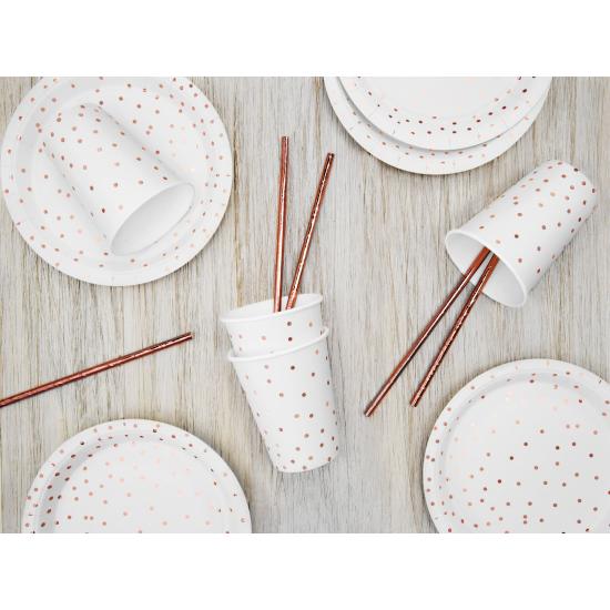 6 platos blancos con lunares en oro rosas de papel (18 cm) - Polka Dots Collection
