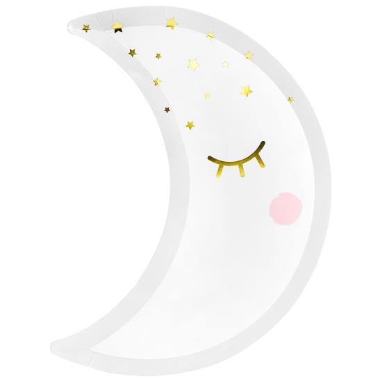 6 platos con forma de luna con pestañas y coloretes (24cm) - Golden Sky