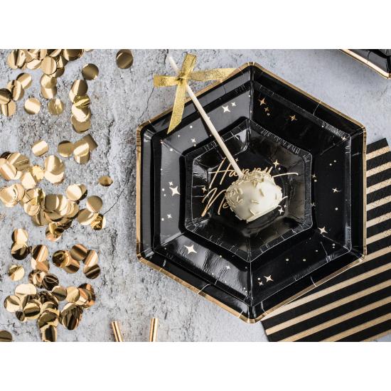 6 platos pentagonales negros con bordes dorados de papel (23 cm) - Gold 30th Birthday