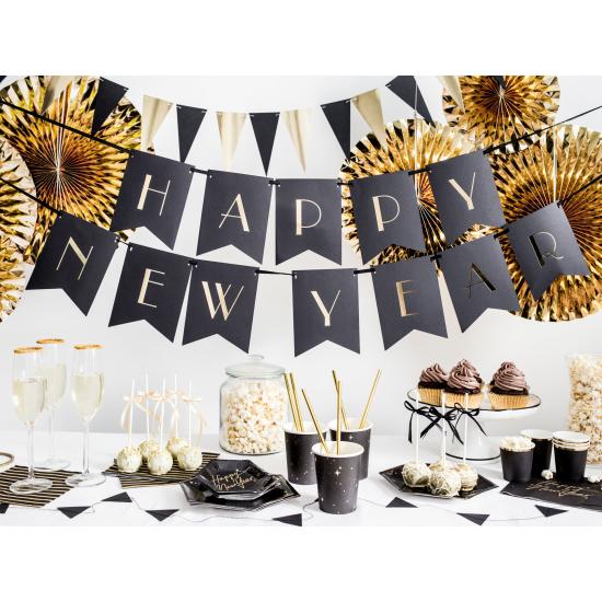 6 platos pentagonales negros con estrellas doradas de papel (20 cm) - New Year’s Eve Collection
