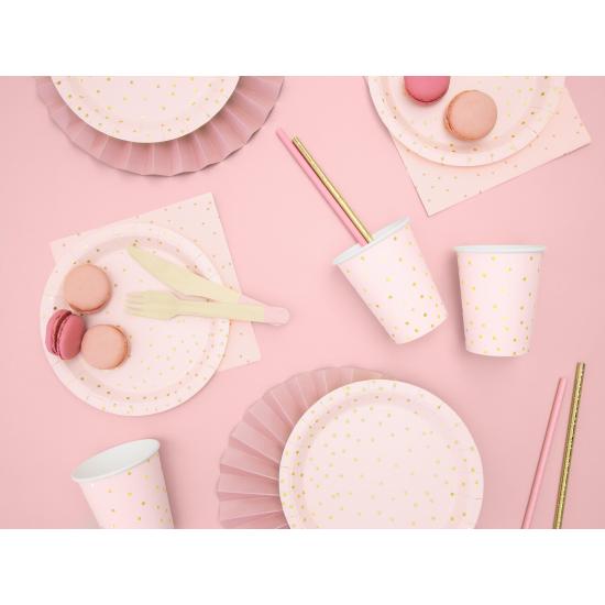 6 platos rosas con lunares dorados de papel (18 cm) - Polka Dots Collection