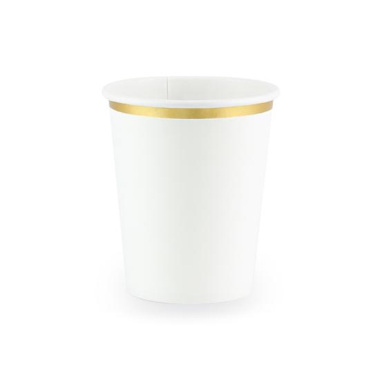 6 vasos blancos con borde dorado de papel - First Communion