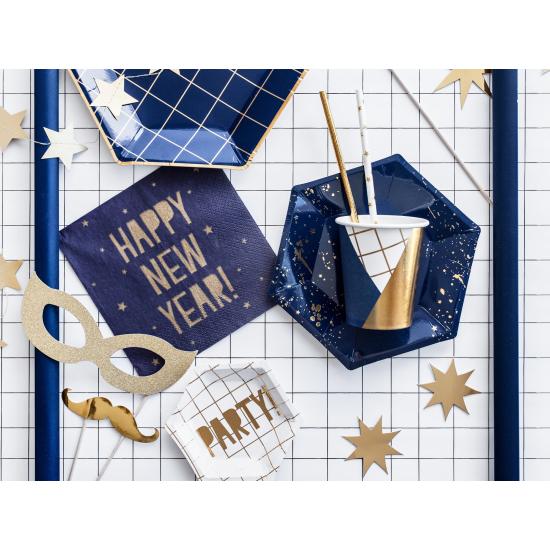 6 vasos estampado geométrico azul oscuro y dorado de papel para nochevieja - Happy New Year Collection