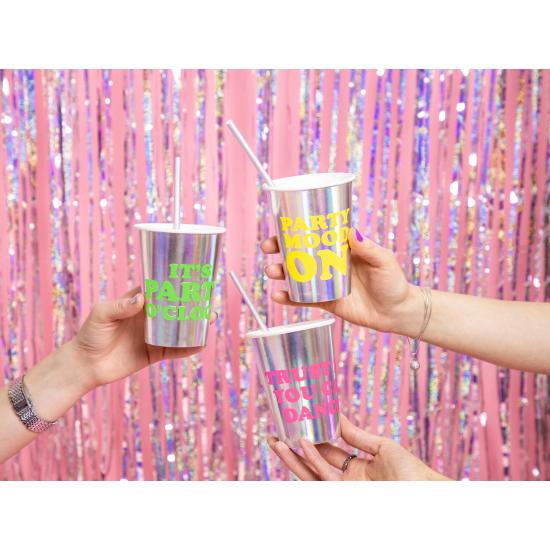 6 vasos holográficos con texto variado de papel - Electric Holo