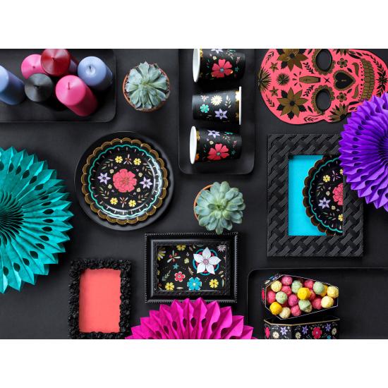 6 vasos negros con estampado de flores multicolor de papel - Dia de Los Muertos Collection