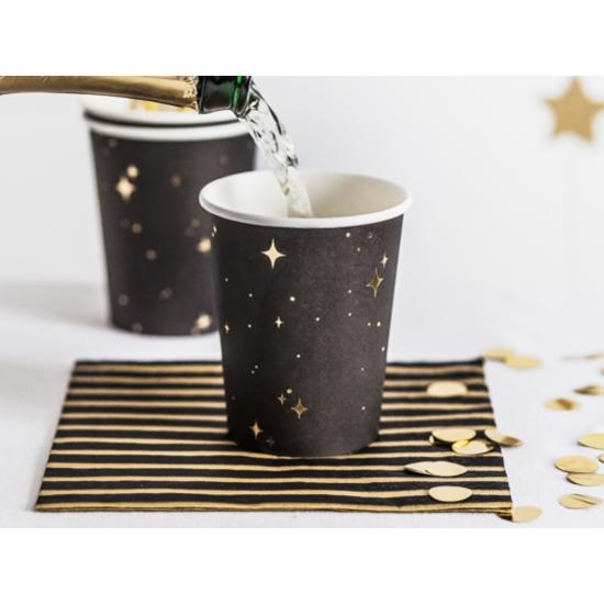 6 vasos negros con estrellas doradas de papel - New Year’s Eve Collection