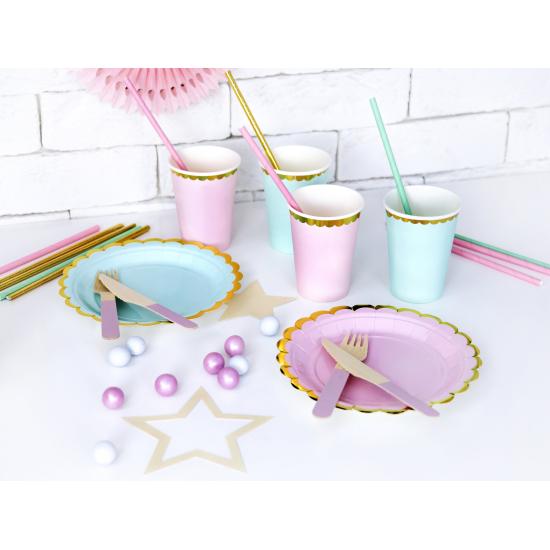 6 vasos verde menta pastel con borde dorado de papel - Yummy