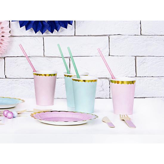 6 vasos verde menta pastel con borde dorado de papel - Yummy