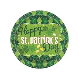 8 platos de cuadros verdes Happy St Patrick's Day (23 cm)