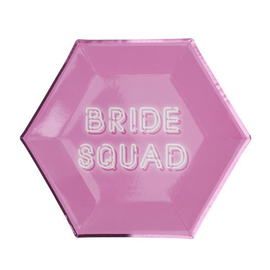 8 platos hexagonales rosas de papel (27 cm) - Bride Squad