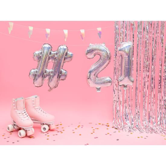 Globo foil hashtag plateado con purpurina