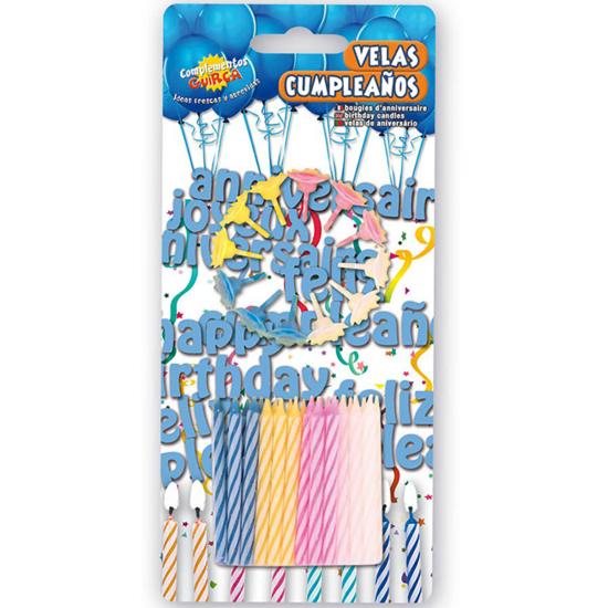 Pack de 24 Velas y 12 portavelas de colores para Cumpleaños