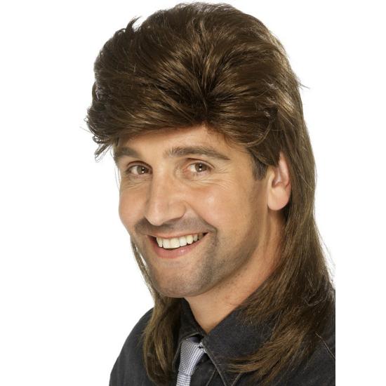 Peluca años 80 castaña para hombre