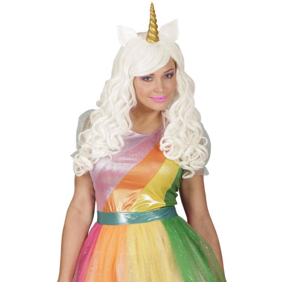 Peluca Blanca con Cuerno de Unicornio.