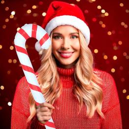 Bastón de Navidad Hinchable (90 cm) - Blanco y Rojo