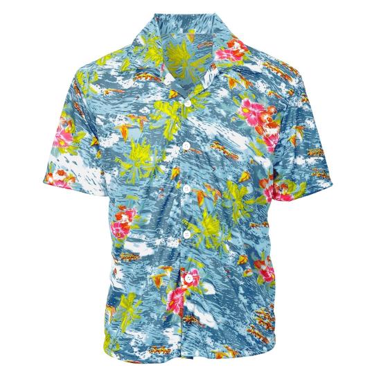 Camisa Hawaiana Flores Azul Claro