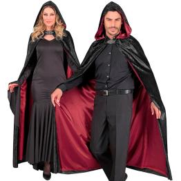 Capa con capucha terciopelo negro y forro rojo – 140 cm