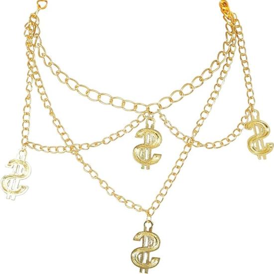 Collar de 4 Dólares Dorado – Accesorio de Joyería para Disfraces de Gánster, Mafioso y Estilo Hip Hop
