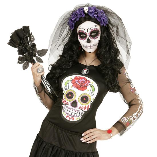 Diadema 6 Rosas Violeta con Calavera y Velo