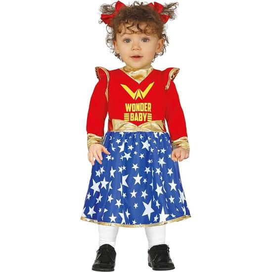 Disfraz de Bebé Maravilla - Vestido Rojo y Azul de Super Heroína con Estrellas para Bebé **