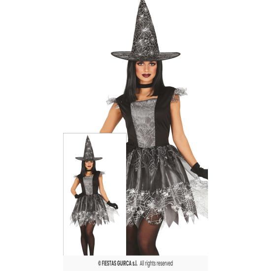 Disfraz de Bruja Telaraña Plateada – Vestido con Sombrero – Disfraz de Halloween para Mujer