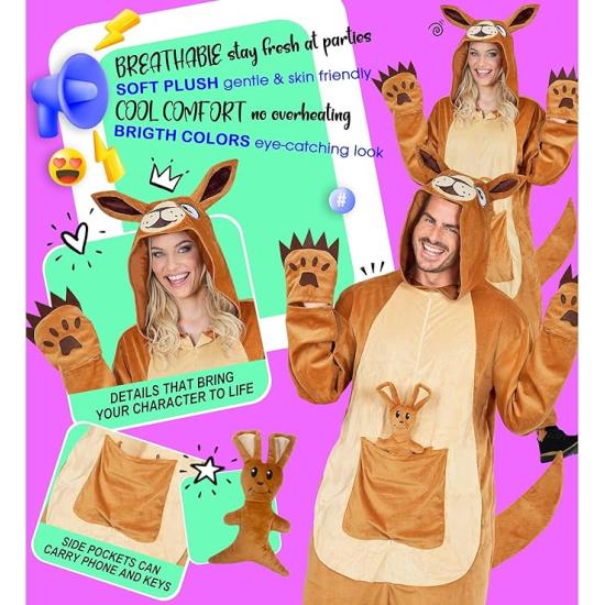 Disfraz de Canguro para Adulto – Mono de Peluche con Capucha