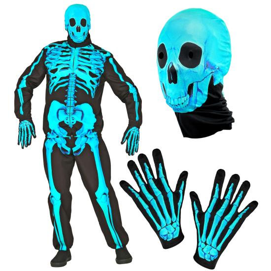 Disfraz de Esqueleto "Fast Costume" – Adulto Fluorescente Azul