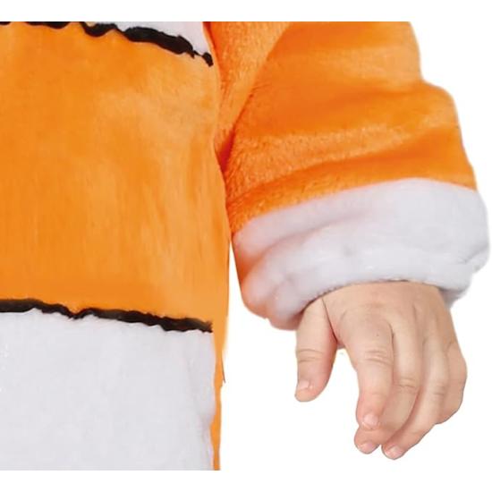 Disfraz de Pequeño Pez Payaso - Mono Rayas Naranja y Blanco y Capucha para Bebé **