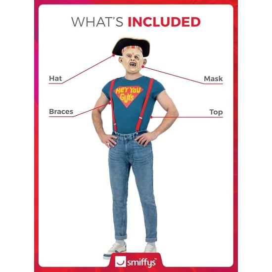 Disfraz de perezoso de The Goonies con parte superior, tirantes, sombrero, máscara, disfraz oficial de The Goonies para adultos