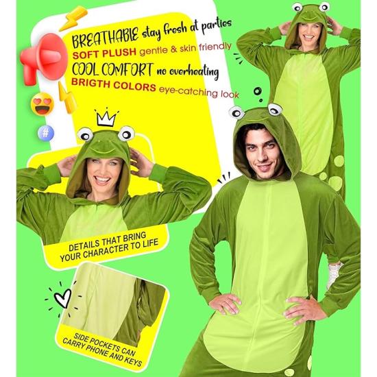 Disfraz de Rana para Adulto – Mono de Felpa Suave con Capucha