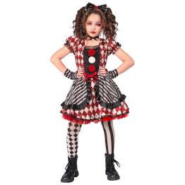 Disfraz “Muñeca Arlequín” para niña – vestido con lazo, gargantilla y guantes