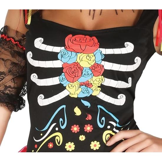Disfraz Mujer Catrina Sexy Colorida Lady Muerte Mexicana