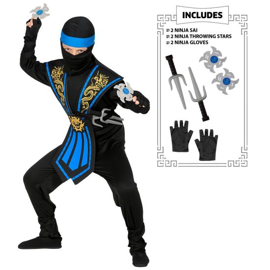 Disfraz Ninja Azul para niño con Set de Armamento
