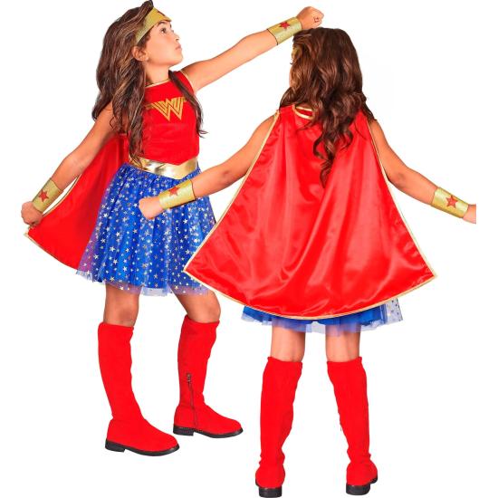 Disfraz Wonder Girl para Niña – Incluye Capa, Diadema, Vestido y Muñequeras | Traje de Superhéroe Infantil