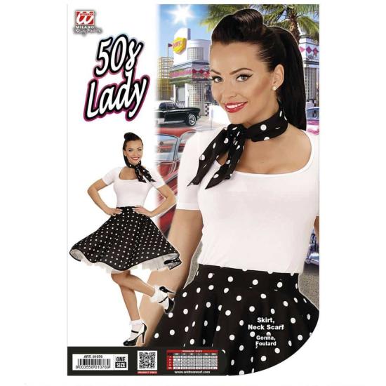 Falda de Lunares Negra de los años 50 con Pañuelo grease talla única