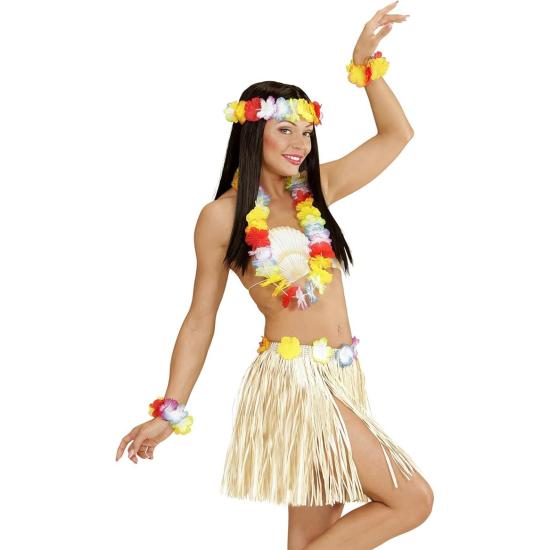 Falda larga hawaiana con top y accesorios.