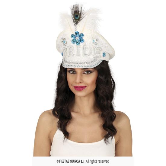 Gorra Bride con Plumas y Pedrería (Talla Única) - Accesorio de Disfraz para Fiestas