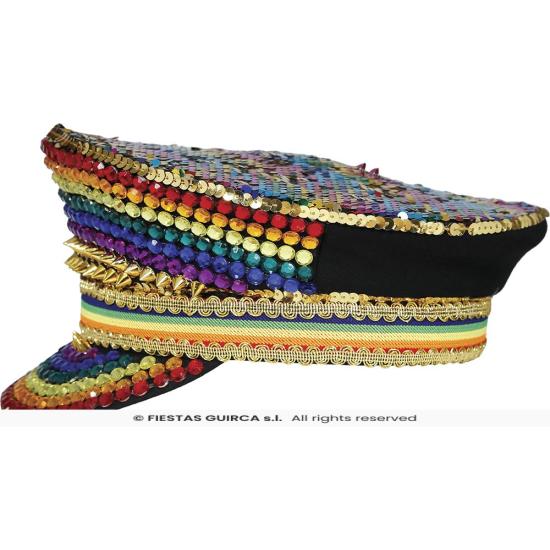 Gorra de Policía Multicolor con Pedrería - Accesorio de Disfraz para Fiestas Pride y Celebraciones