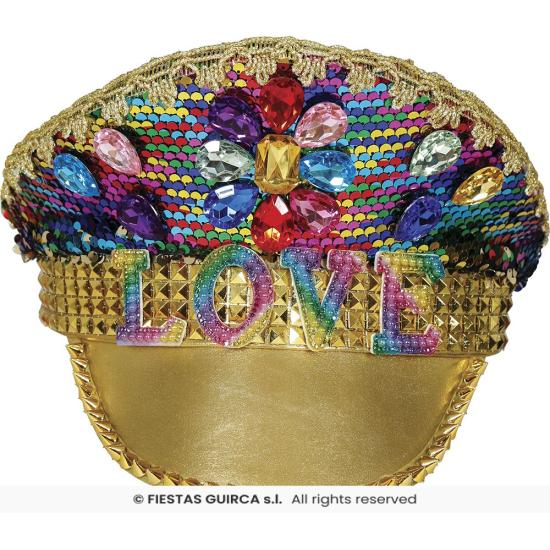 Gorra de Policía Oro Love con Pedrería (Talla Única)